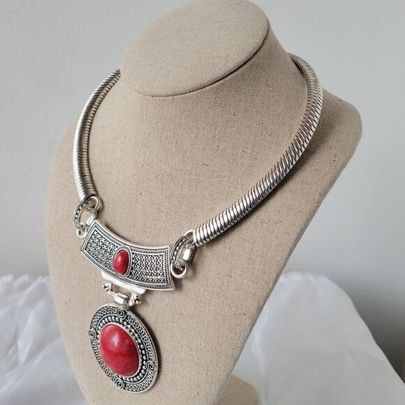 paparazzi Jewelry - NWT - Boho Vintage Tribal Red Stone Necklace, Earrings & Bracelet Jewelry Set